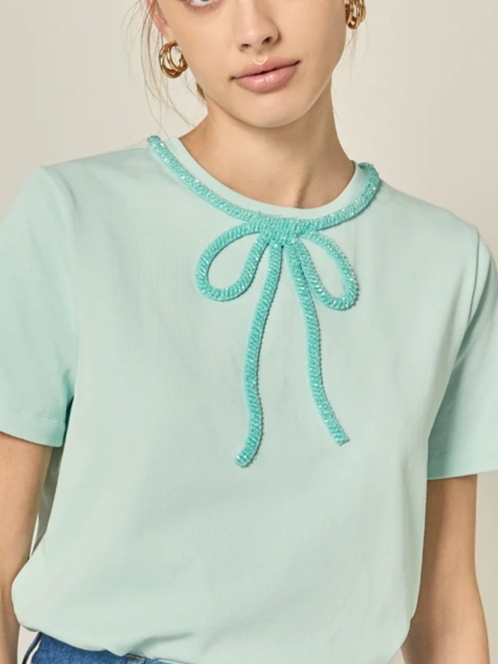 Anthropologie Embellished Beaded Bow Top English Factory Short Sleeve New 3X